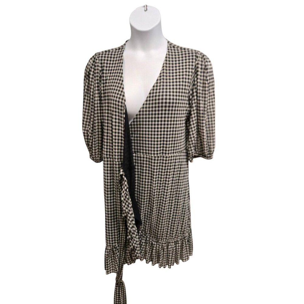 Ganni  Dress Wrap Womens Size Large/42 GIngham Check Romantic Classic - Picture 3 of 7